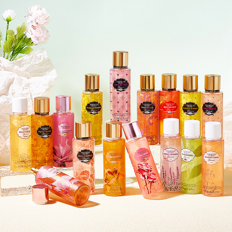 মহিলাদের জন্য 250ml বডি স্প্রে পারফিউমড গ্লিটার শিমার স্প্রে ফ্লোরাল সেন্ট ফাইন মিস্ট বডি স্প্ল্যাশ মিস্ট